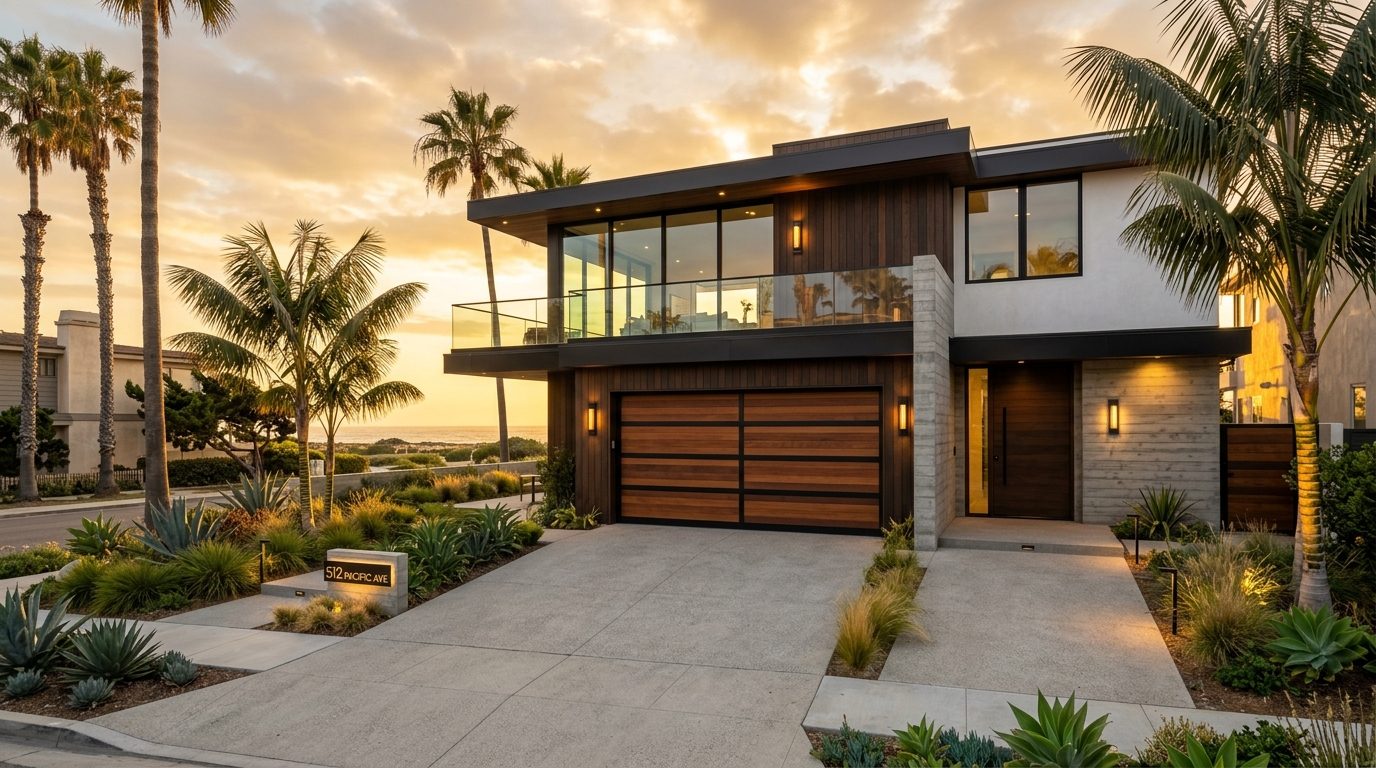 Little Garage Door Services Exterior Closed Garage Door at Twilight
